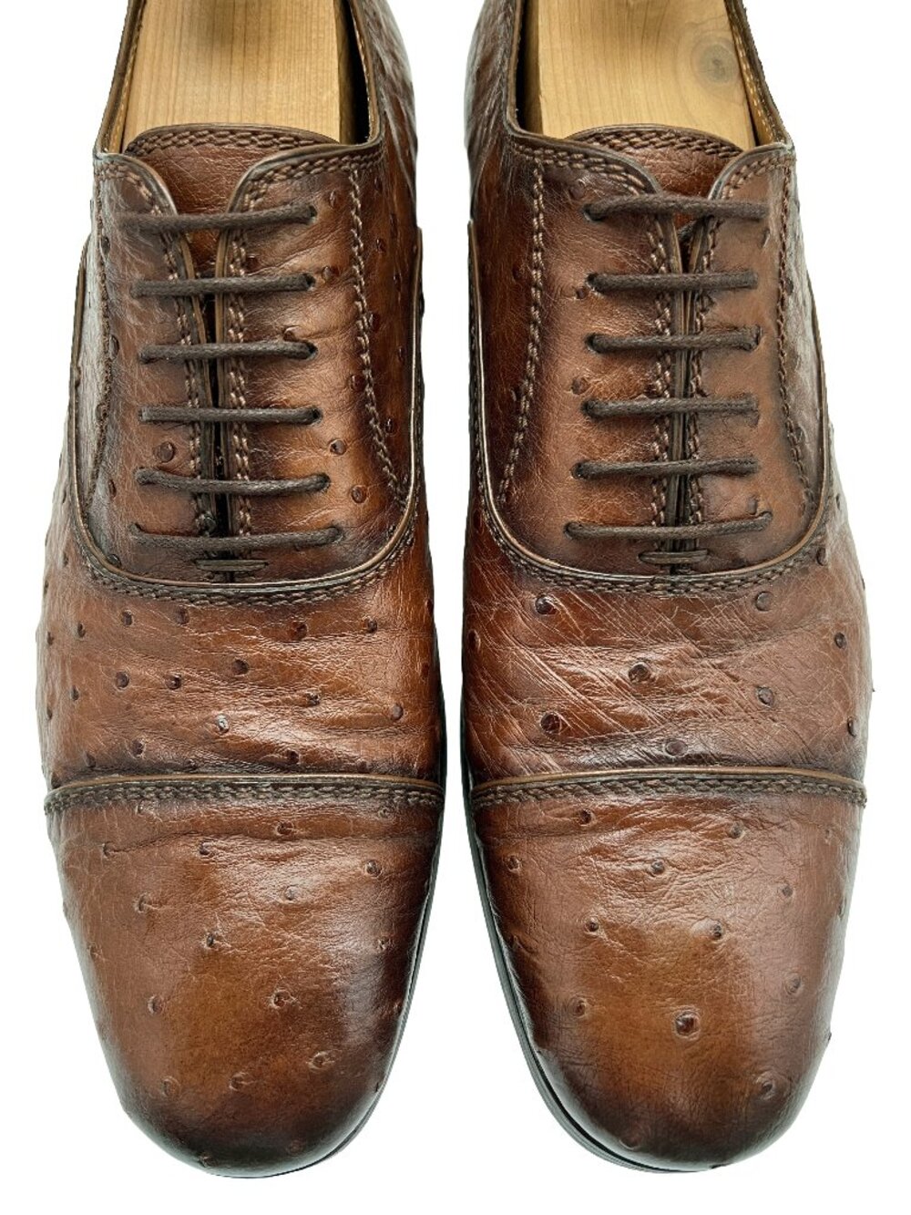 $4000 Gucci Mens Genuine Ostrich Quill Brown Dress Shoes Oxfords US 8 /UK 7 / 41